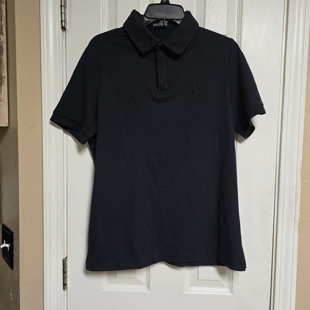 BAOBAB Perfect Shirt Mens L 1/4‎ Zip Black Polo Pima Cotton Short Sleeve